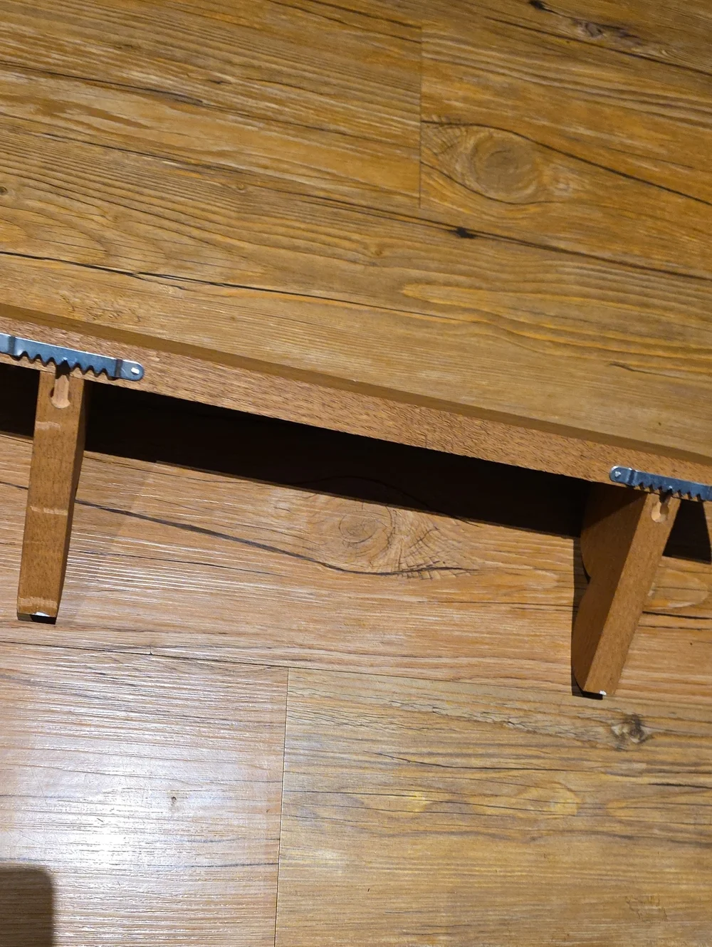 Wooden Wall Shelf with Double Hooks - Brown